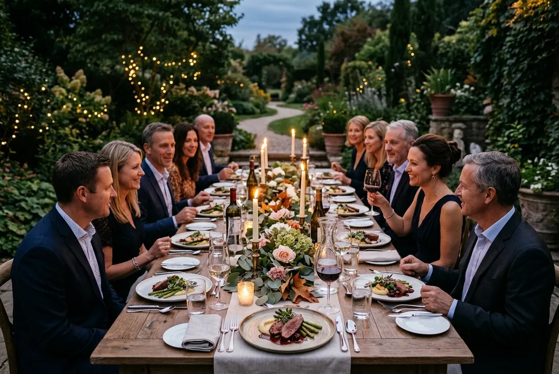 Private: intimate dinner for ten, garden table at dusk