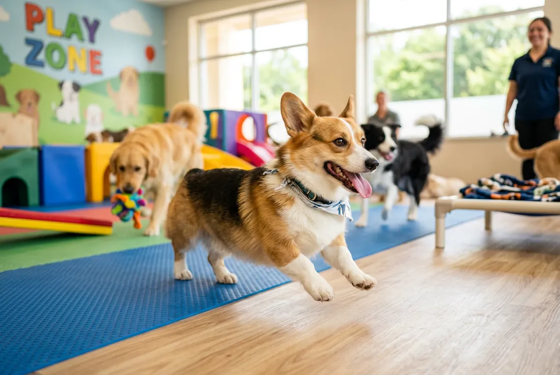 corgi mid-zoomies in daycare