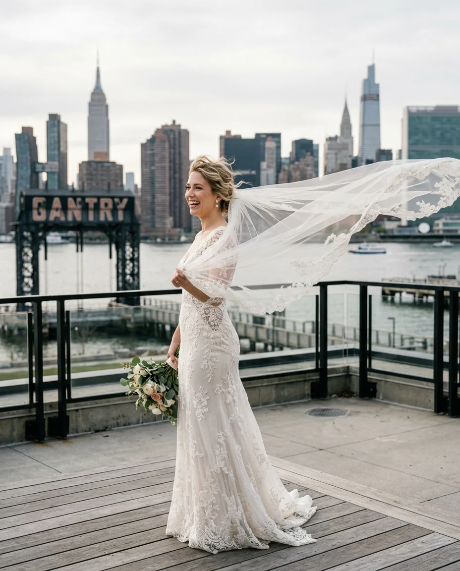 Veil caught in wind, rooftop, Gantry State Park